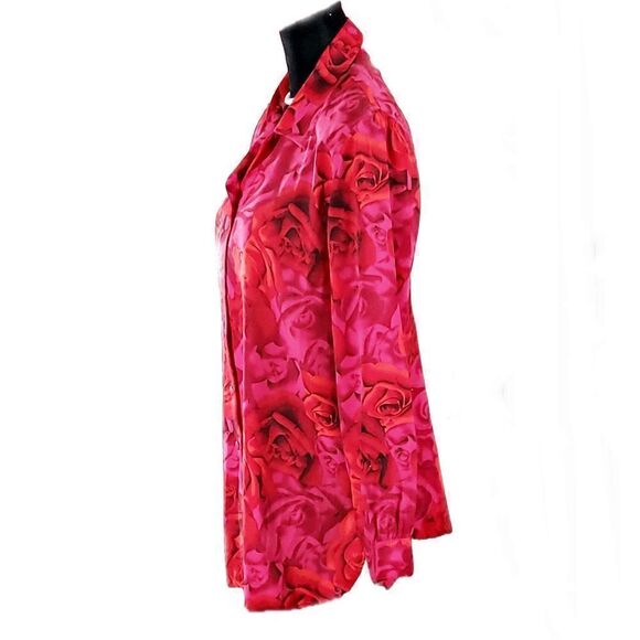 Allison Dailey Red Orange Rose Long Sleeve Button-up Collar Top Shirt Size 12 - Picture 5 of 6
